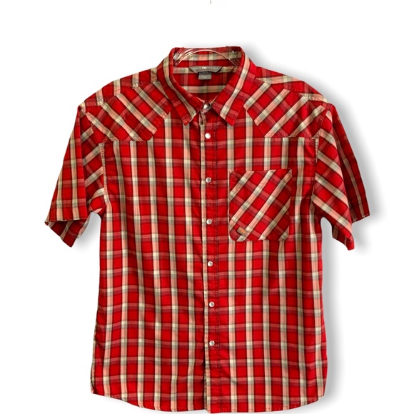OUTDOOR RESEARCH Western Short Sleeve Plaid Casual Shirt Pearl Snaps Sz M - Picture 2 of 12